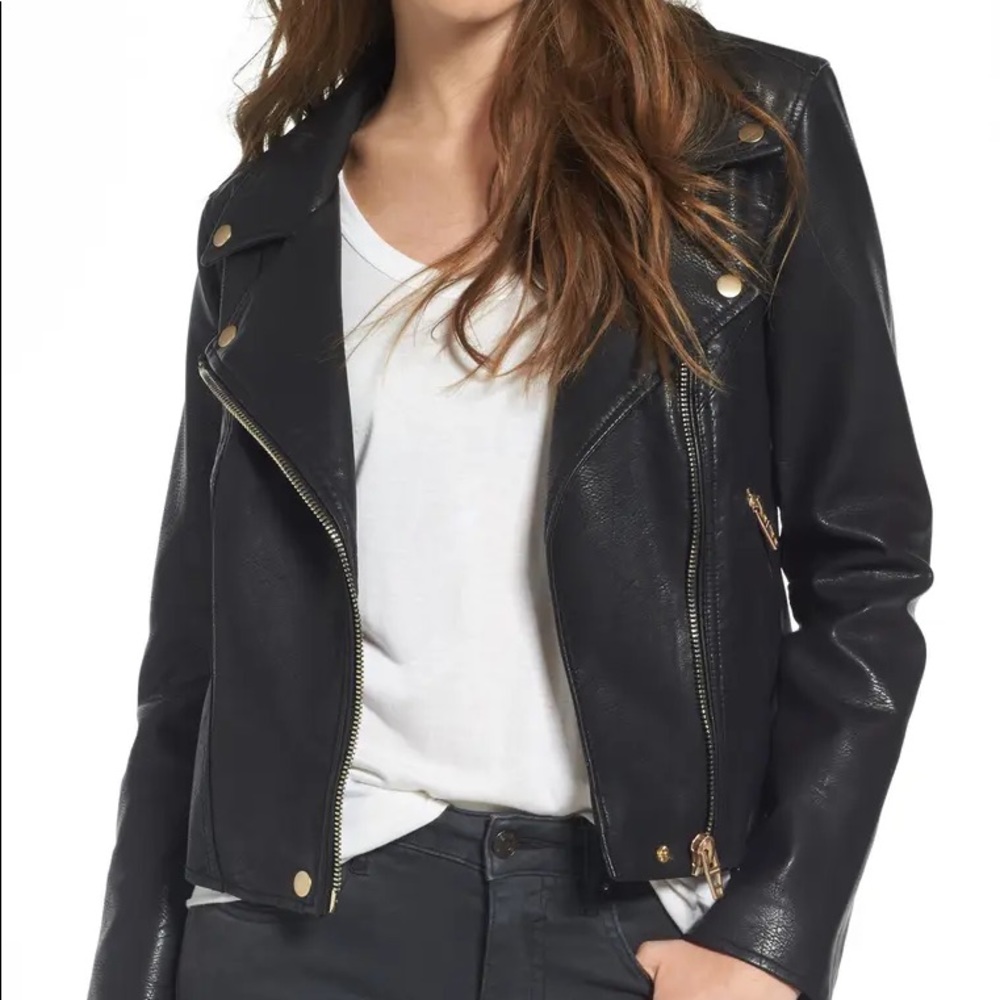 Blank NYC Black Faux Leather Moto Jacket with Gold Hardware - Picture 9 of 10